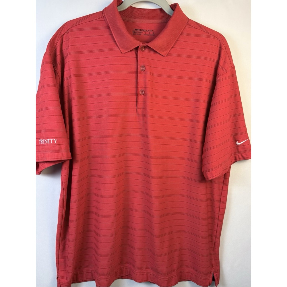Nike Golf FIT DRY Polo Men's L Red Striped Trinity Embroidered Swoosh